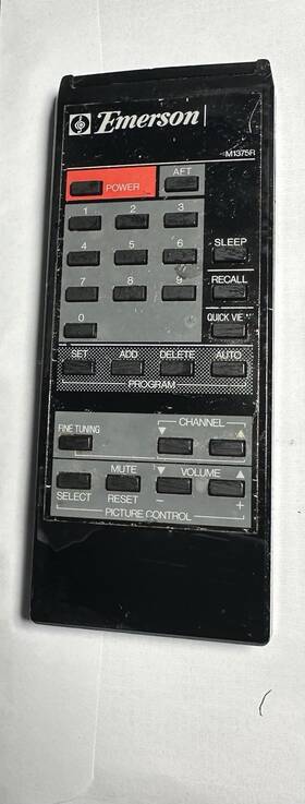 M1375r Emerson Tv Remote Control Black Model 24 Key Button Tested Vintage