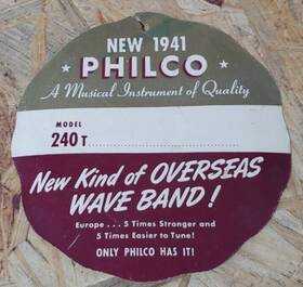 Philco 41-240t Rare Original 1941 Model Radio In-store Dealer Paper Hanging Tag