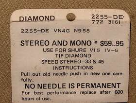 2255de Shure V15 Type Iv Elliptical Diamond Stylus Iv-g Vn4g Nos