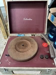 Vintage Silvertone Suitcase Record Player Phonograph. Fixed Price $40.00.
