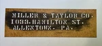 "miller & Taylor Co." Allentown, Pa Vintage Shipping Crate Stencil Sign 1930'S. Fixed Price $18.38.