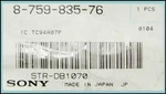 Pcs New And Genuine Sony 8-759-835-76 Ic TC94A07P Smd STR-DB1070 Receiver. Fixed Price $15.00.