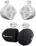 2 Rockville RWB90W White 8" 360 Swivel Marine Wakeboard Tower Speakers+covers. Fixed Price $163.95.