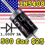 1N5408 Diode 1000V 3A For Rectifier, Ttl, Arduino, Projects Free Shipping. Fixed Price $9.90.