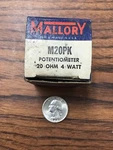 Mallory M20PK Potentiometer 20OHM 4W (TA27MS). Fixed Price $25.00.