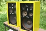 Coral BX-1201 Art Deco Yellow Refinish, 5 Way, 6 Drivers, 12" Bass +horns 102 Db. Fixed Price $365.00.