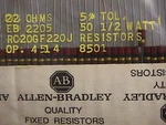 50 Allen Bradley RC20GF220J Ohm 1/2 W 5% Carbon Comp Resistors. Fixed Price $21.99.